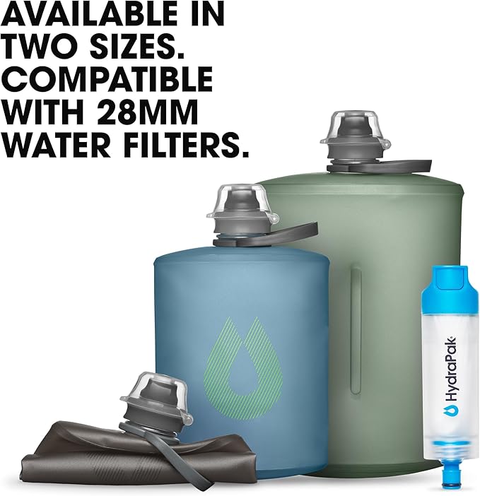 HydraPak Stow Collapsible Water Bottle – 350ml, 500ml, 1L – Ultralight, Leak-Proof, BPA-Free, Filter Compatible Travel & Hiking Flask