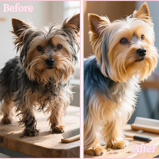 Comma-Shaped Small Dog Brush and Cleaning Comb, Fit for Yorkie, Shih Tzu, Maltese Maltipoo Pomeranian - Gentle Soft Bristles for Effortless Pet Hair Removal, Puppy Essentials (Pink)