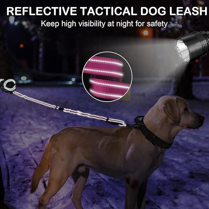 Heavy Duty Dog Leash for Medium Large Dogs That Pull,4-6FT Shock Absorbing Bungee Tactical Dog Leash with Control Padded Handle and Car Seatbelt,Reflective Lead for walking training,PurpleC