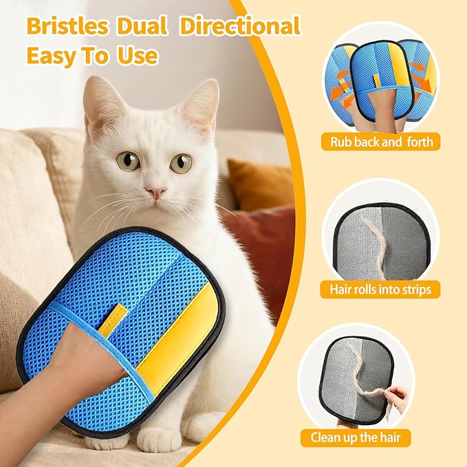 Pet Hair Removal Glove - Reusable Magic Brush Glove for Dog & Cat Hair Removal on Furniture, Car Seats, Clothes & Bedding (Blue)