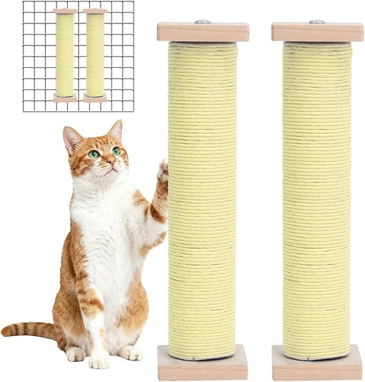 2 Pack Cat Scratching Post for Crate Cage, Wall Mounted Cat Scratcher Post with Self Groomer and Massager, Cat Cage Scratcher Pole to Scratch and Climbing 12.2x2.4in (Yellow, 2 Scratching)
