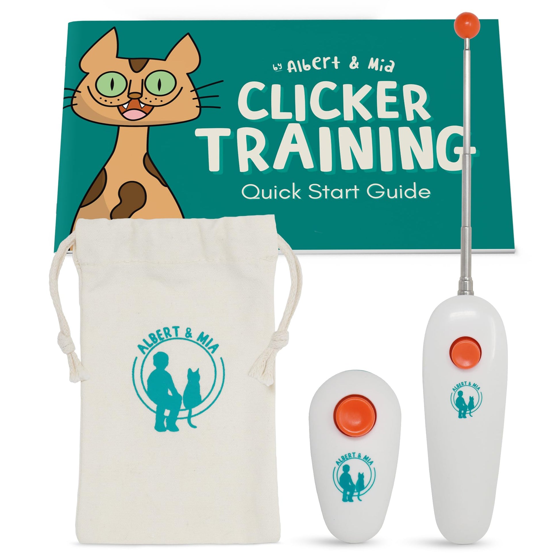 Cat Training Kit Quiet Clicker + Target Stick + Pouch + Guide - Image 1