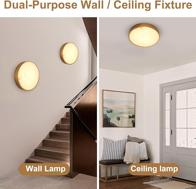 Round Antique Alabaster Wall Sconce, Natural Marble Wall Lighting Dimmable, LED Alabaster Wall Lamp for Living Room, Stair, Bedroom, Hallway, Bedside