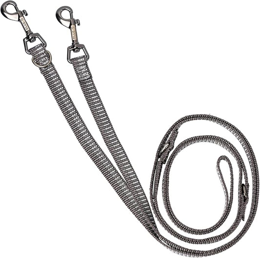 Blue-9 Reflective Multi-Function Dog Leash, Double Attachment Adjustable Lead for Obedience Training and Running, 6 Feet, Made in The USA, Small/Medium, Grey