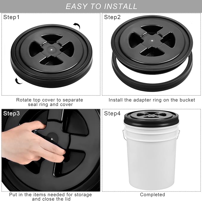 Aodaer 4 Pieces Seal Lid 5 Gallon Bucket Twist Lid Food Storage Container Lid Reusable Plastic Seal Lid Food Storage Container Lids, Mixed Colors