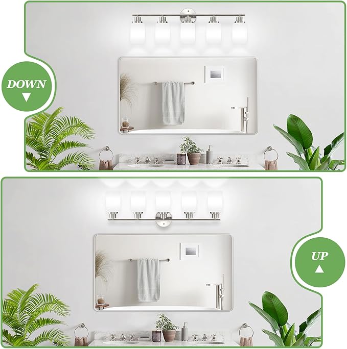 5-Light Brushed Nickel Vanity Lights, Bathroom Light Fixtures with Textured Milky White Glass Shade, Modern Bathroom Lighting Fixtures Over Mirror Wall Sconce Light - E26 Base