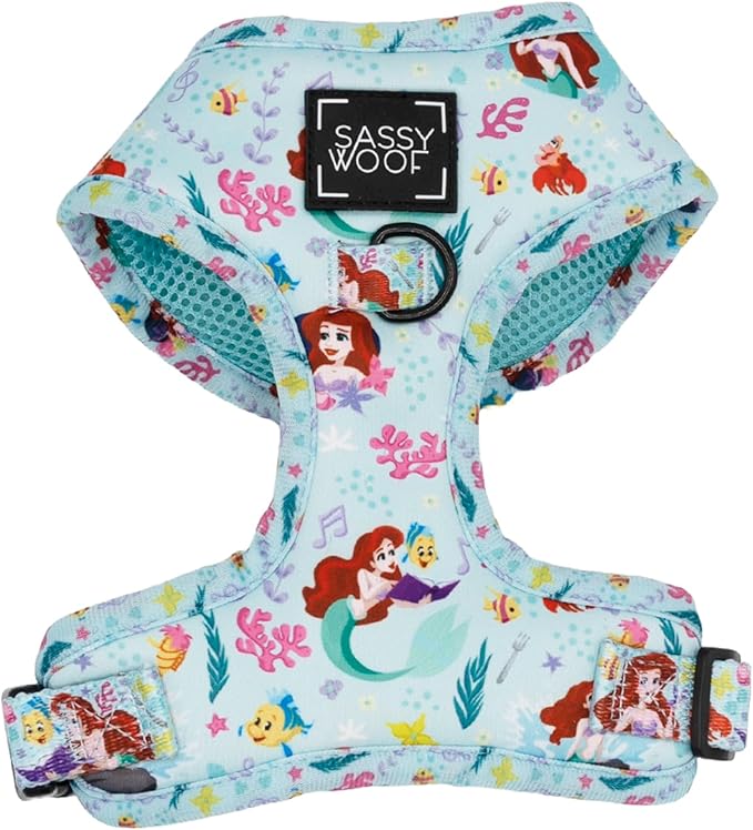 Sassy Woof Dog Adjustable Harness - Disney Princess Little Mermaid Ariel - XS, Breathable Mesh, No Pull Design with Two D-Rings, Perfect for Small Dogs and Puppies - Officially Licensed