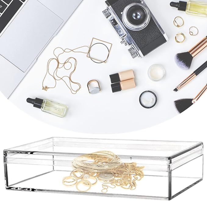 Acrylic Box for Candy 2 Packs Clear Acrylic Display Boxes Rectangle Candy Box with Lid 2 Pieces Plastic Jewelry Storage Box for Birthday Valentine's Day Party Favor Candy Pill and Tiny Jewelry