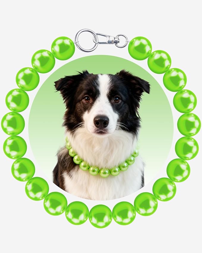 KUDES Chunky Pearl Dog Necklace (Beads 20mm),Elegant Classic Super Big Pearl Collar Necklace Accessories for Medium Large Dogs Occasions and Gatherings (Light Green, M(Neck Girth15.7''-17.5''))