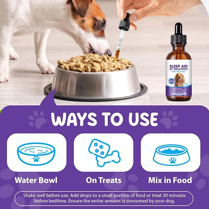 Melatonin for Dogs, Sleep Aid with Melatonin for Dogs, Dog Calming Drops with Ashwagandha,Valerian Root, L-Theanine for Reduce Anxiety and Stress, 2 fl oz