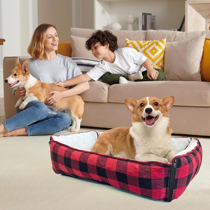 LIFFY Small Dog Bed Cat Bed - Washable Plush Calming Donut for Puppies and Cats, Soft Pet Bed with Non-Slip Bottom, Round Dog Bed Burrow, Machine Washable & Durable for Indoor Use (Red)