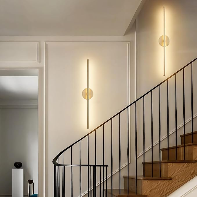 Battery Operated Wall Sconces with Remote Control, Dimmable Wall Sconces Set of Two, 350°Rotate, 3000K LED Gold Wireless Wall Light for Living Room, Bedroom, Hallway, 28.3 Inch (2 Pack)