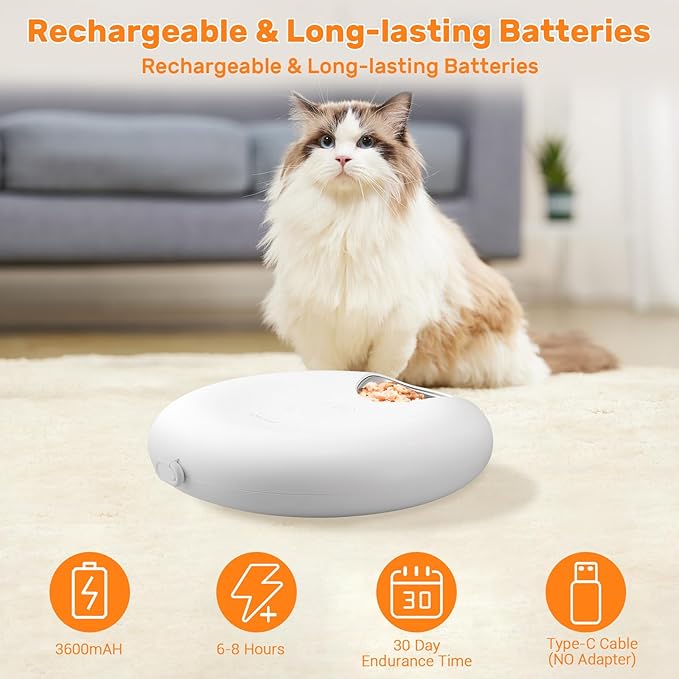 Automatic Cat Feeder Wet Food, Auto Wet Food Feeder for Pets with Two Ice Packs, Digital Cordless Pet Fresh Food Bowl for Newborn Senior Sick Cats and Small Dogs (6-Meal Stainless Steel Food Tray)