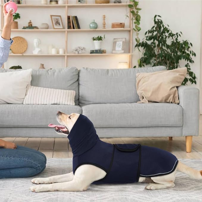 IDOMIK Dog Anxiety Calming Hoodie, Breathable Jacket for Thunderstorms, Fireworks, Vet Visits, Separation Anxiety, Adjustable Ear Protection Recovery, Blue, XL