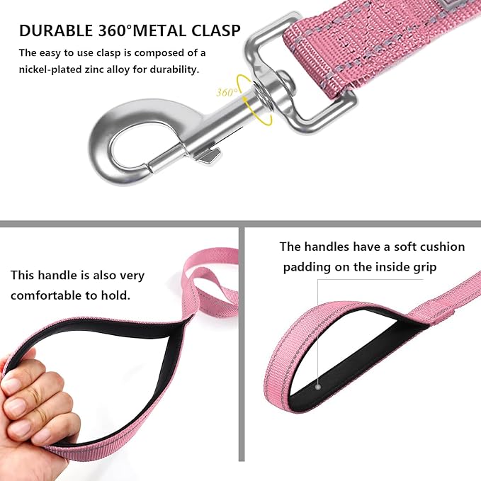 Dog Leash 6 FT Padded Handle Nylon Reflective Dogs Leashes for Small Dogs Pink