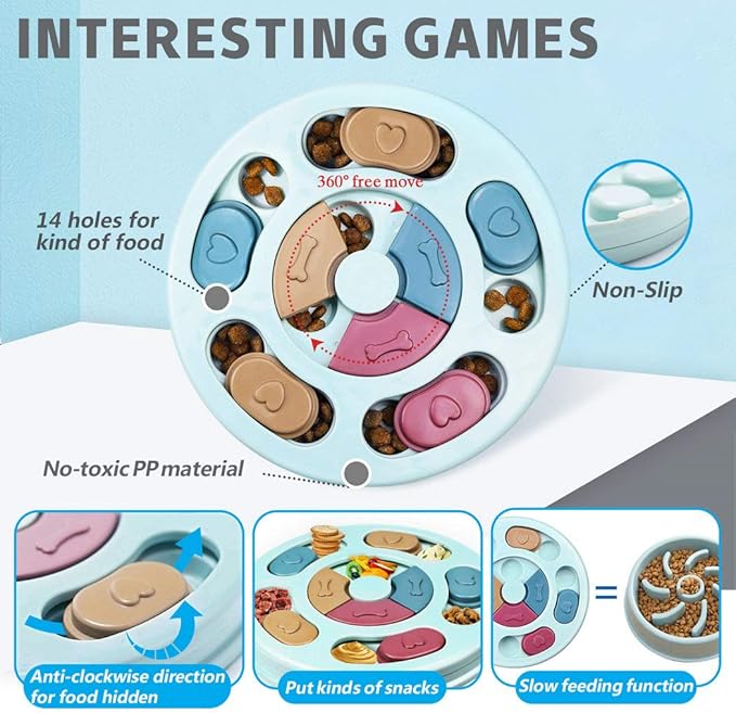 Dog Puzzle Toys, Interactive Dogs Game, Pets Enrichment Toys for Puppy Mentally Stimulating Feeding Dispenser Dog Treat Puzzle Feeder for Small,Medium and & Large Dogs Brain Training