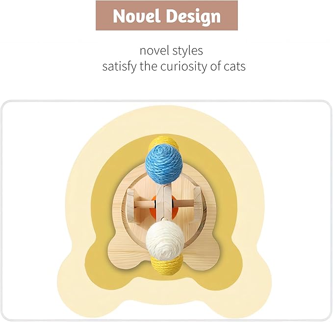 Solid Wood Turntable Toy,Ball Track Interactive cat Toy with Colourful Sisal Balls,Ferris Wheel Cat Toy with Rotating Platform and Durable Balls for Indoor cat