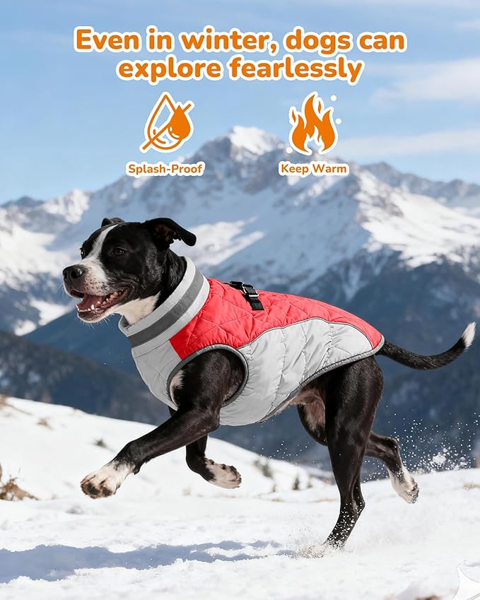 Dog Coat for Small Dogs, Adjustable Dog Jackets for Cold Weather, Reflective Winter Coat with Built-in Harness, Snowsuit Fits Dogs 5-8 lbs and Up, Size XS Red