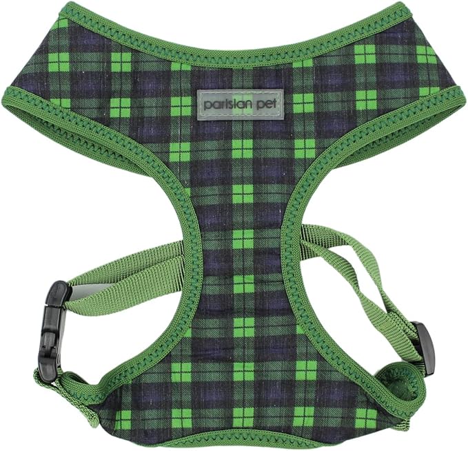 Parisian Pet Adjustable Plaid Green Dog Vest Harness - No Choke, Padded, No Pull - Small-Sized Dog - Cooling for Walking, Running, Hiking - Puppy