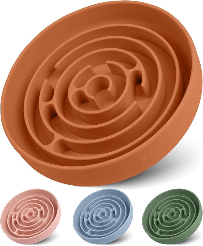 Coomazy Slow Feeder Dog Bowls, Silicone Dog Bowl with Suction Cups, Slow Feeder & Non-Slip Design, Boredom and Anxiety Reducer, Suitable for All Breed Dogs, Orange