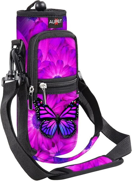 AUPET Water Bottle Sling Bag Sleeve Holder Carrier 25/32/40/64 oz,Insulated Crossbody Water Bottle Case Cover with Strap and Pockets for Men/Women Walking Hiking