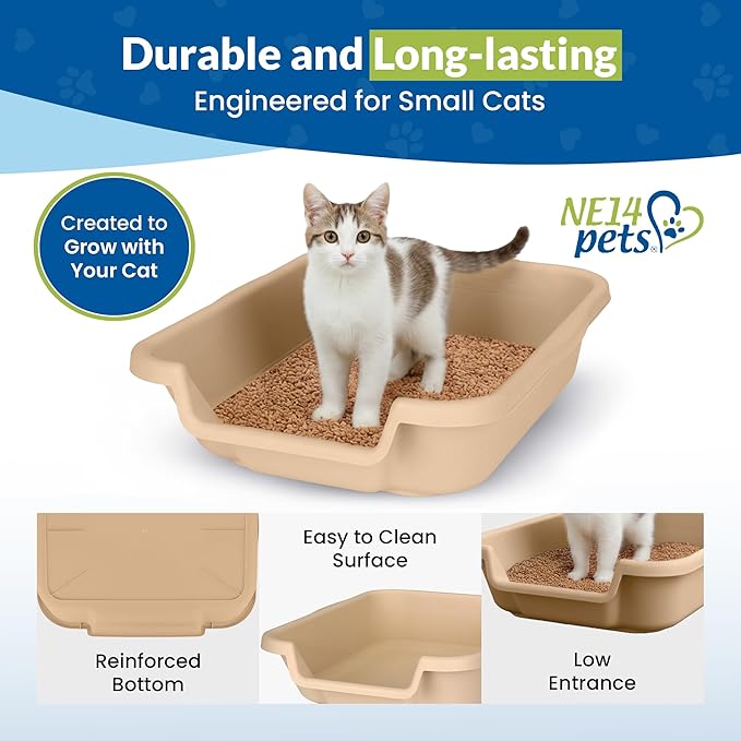 KittyGoHere Senior Cat Litter Box, Small Litter pan, Open Top Low Entrance Kitty Litter Box, Lightweight Low Entry Litters Box, Durable, Made in USA (2 Pack - Beach Sand)