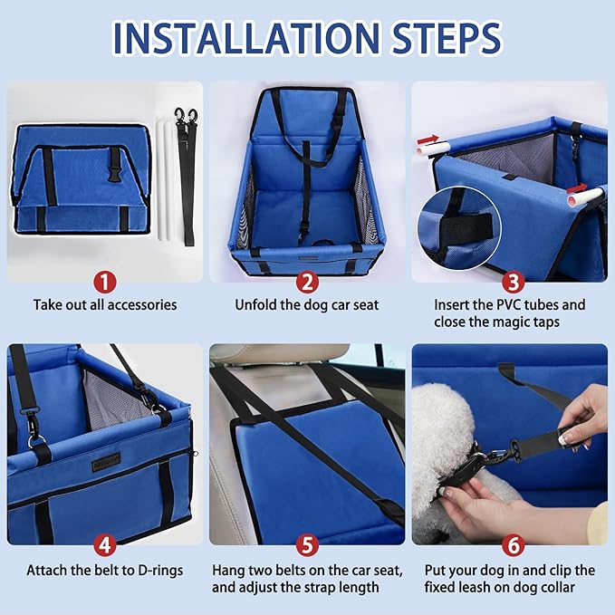 PetsHome Dog Car Seat Foldable Dog Car Booster Seat Waterproof Breathable Oxford Travel Bag for Small to Medium Dogs, Puppies, and Pets-Pure Blue