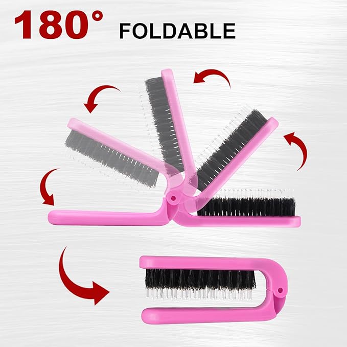 2 Pack Foldable Hair Brush Travel Hairbrush, Boar Bristle Hair Brush Portable Collapsible Pocket Comb for Women and Men, Suitable for Travel, Purse, Anti-Static Design (Hot Pink & Light Pink)