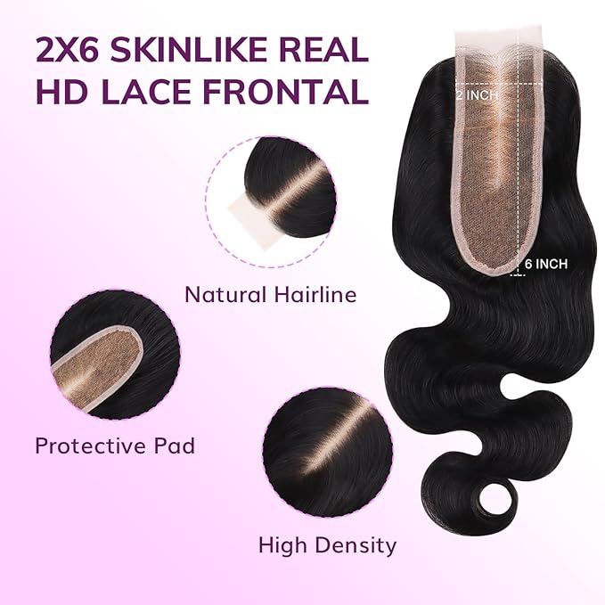 Selina Lace Closure 20 Inch Brazilian Body Wave Unprocessed Human Hair Natural Black Color Virgin Hair (2x6 Lace Closure, 20" Body)