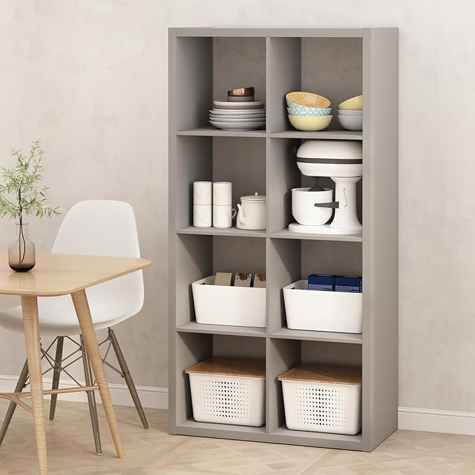 Furinno Hermite 8-Cube Open Shelves Kitchen Storage, Kitchen Island, Bakers Rack, Buffet Sideboard, Light Grey
