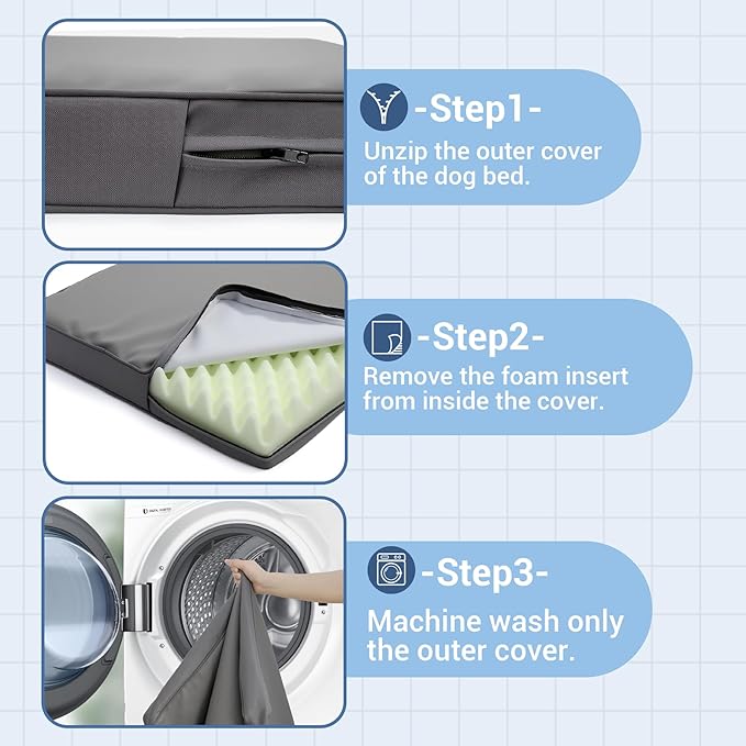Vonabem XXL Dog Bed Waterproof Extra Large Crate Pad 48 Inch Washable with Removable Cover Reversible, Outdoor Foam Orthopedic Dogs Beds, Durable Leather Pet Anti-Slip Kennel Pads 47"x29" Grey