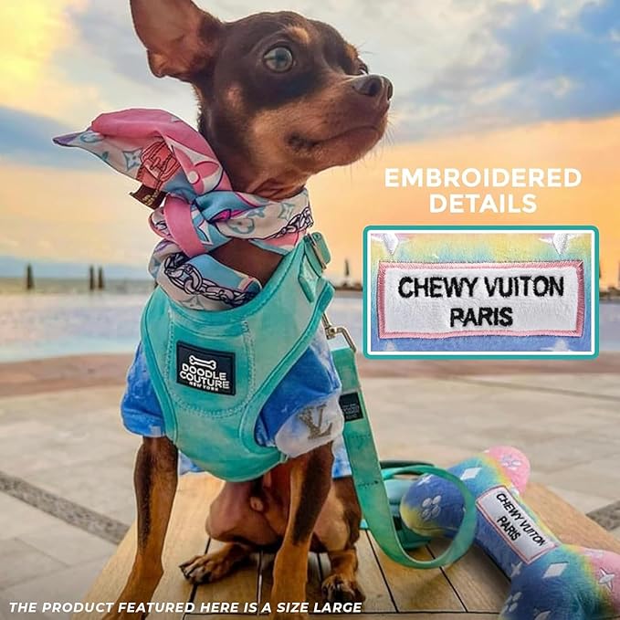 Haute Diggity Dog Large Chewy Vuiton Bones Plush Dog Toys for Small, Medium & Large Dogs, 4-Pack Durable Stuffed Designer-Inspired Pet Toys with Interactive Squeaker, Machine-Washable & Safe