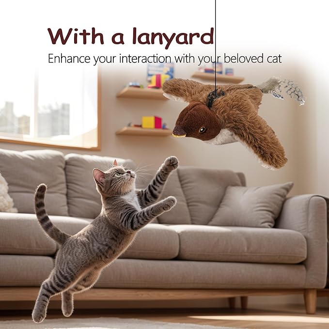 Interactive Flying Bird cat Toy Remote Control/Lanyard Configuration, Simulated Bird Sounds, cat Toy, Suitable for Indoor Cats to Play, Electric Simulated pet Toy, for Chasing and Playing