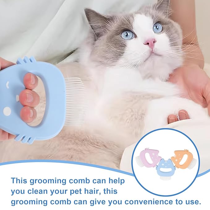 Happyyami 3pcs Pet Comb Set with Silicone Handle, Cat and Dog Hair Remover Massage Brushes for Shedding Control, Portable Grooming Tools for Household Pets