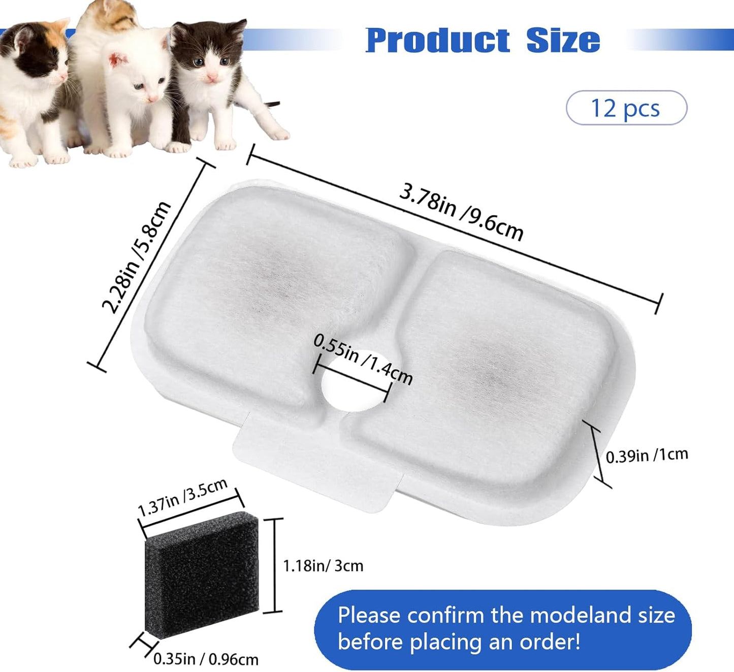 Cat Water Fountain Filter Replacement – 12 Pack for Petlibro Dockstream PLWF005 / PLWF115 / PLWF105