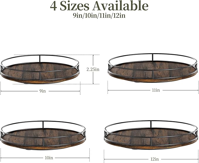 LAMU 10'' Lazy Susan Turntable Organizer for Table Top,Wooden Lazy Susan for Cabinet,Bathroom Vanity,Kitchen,Pantry,Spice Organization,Rotating Storage Tray for Table Decor
