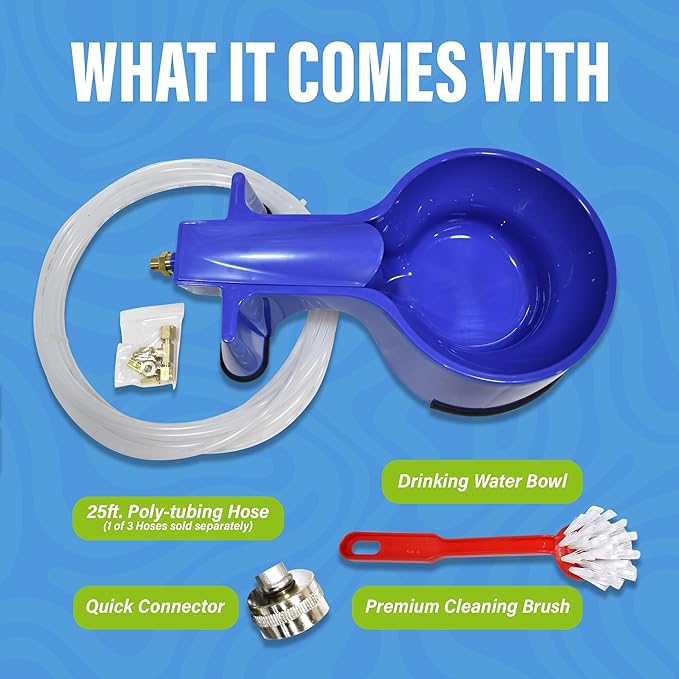 Easy-Clean Auto-Fill Water Bowl with Indoor Installation Kit and 25 foot of Poly-tubing,Blue