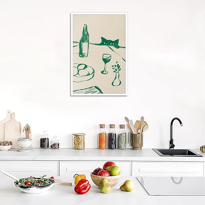 Sneaky Cat Wine Wall Art Funny Kitchen Animal Poster Whimsical Pet Wall Decor Abstract Scandi Dinner Sketch Prints Painting For Living Room Dining Room Wall Decor 12x16in Unframed