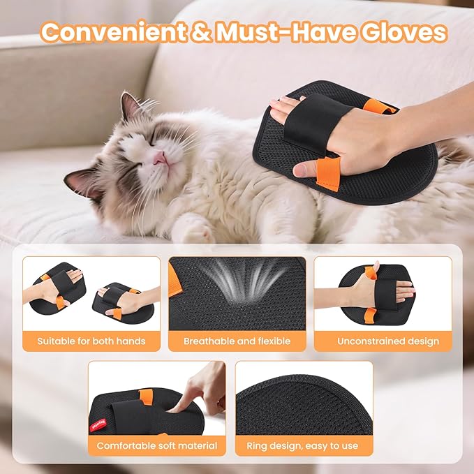 Pet Fur Removal Gloves, Suitable for Cats and Dogs. The Upgraded Version is a Reusable Static Hair Removal Tool. The Magical Brush can be Used on Bed Sheets, Sofas, Clothes, Carpets and car Seats