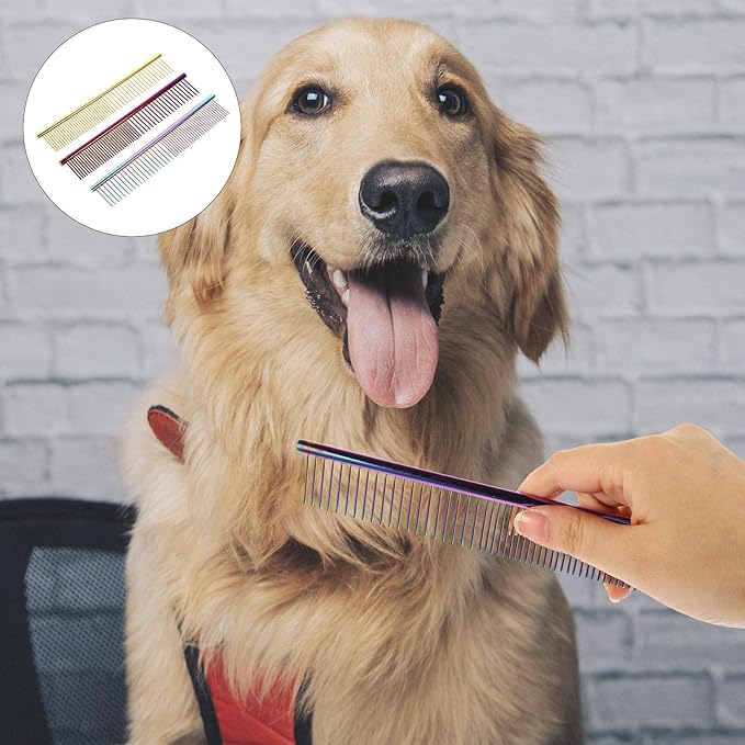 Happyyami 3Pcs Pet Dematting Comb Set for Dogs and Cats, Lightweight Aluminum and Stainless Steel Grooming Combs for Knot Removal, Detangling, and Shedding Control, Portable Small Size for
