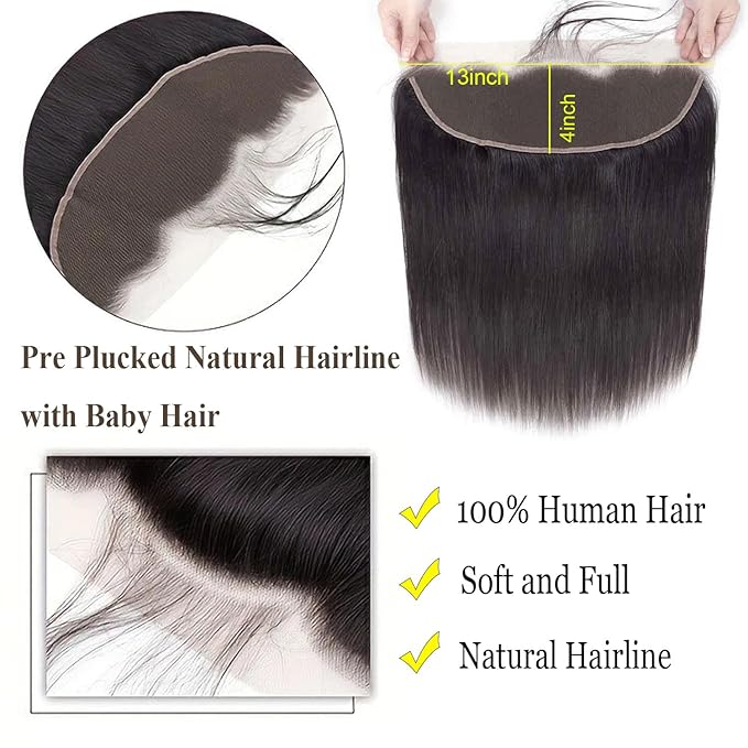 Selina Straight Lace Closure 13x4 Hd Lace Frontal Closure Brazilian Virgin Straight Human Hair Natural Black Color 10 Inch
