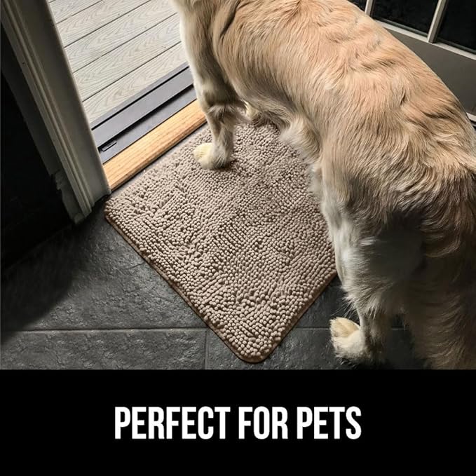 GORILLA GRIP SoakSTOPPER Dog Door Mat, 30x20 Machine Washable Rug Absorbent Doormat Captures Moisture Mud Dirt, Quick Dry Soft Chenille Entryway Rugs Indoor Entrance Mats for Dog Paws, Beige