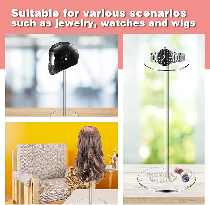 Acrylic Hat Display Stand 3 Pack- Thickened Base for Helmet, Wig, Cowboy Hat, Baseballcap, Closet Holder Rack Organizer( 11.8Inch Height)