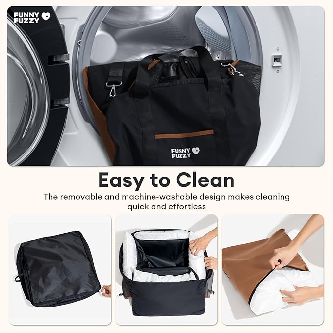 FUNNY FUZZY Waterproof Dog Car Seat for Small & Medium Dogs Up to 35lbs, Detachable & Washable Pet Booster Seat with Leash, Thick Cushion, Storage Pockets & Adjustable Straps (Black)