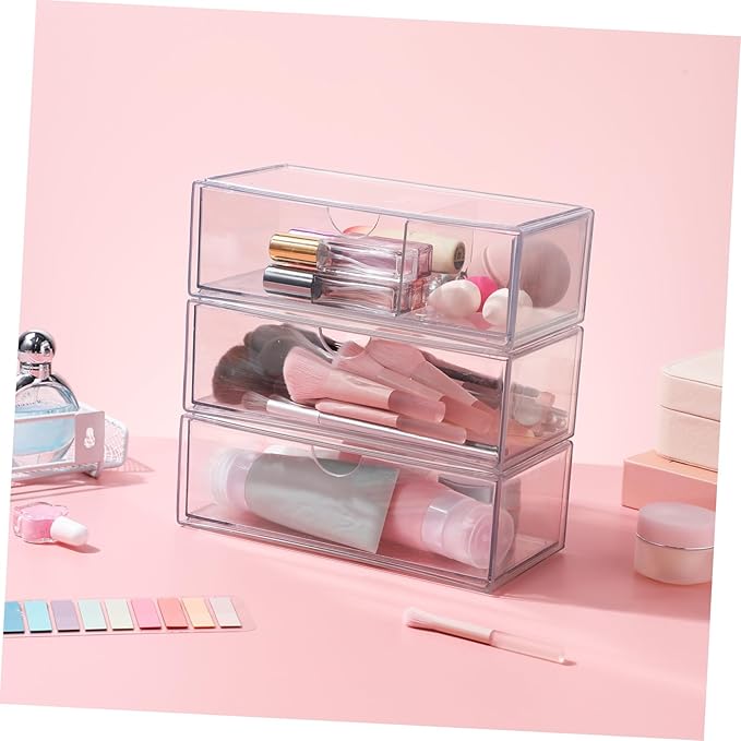 Alipis 3pcs Acrylic Makeup Organizer Desk Storage Box Skincare Shelf Compartment for Lipstick Brush