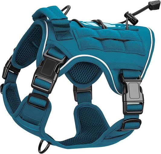 Heavy-Duty Tactical Dog Harness for Large Dogs, No Pull Adjustable Reflective Pet Vest with Molle System, K9 Military-Grade Control for Service Training, Outdoor & 10+ Breeds, Blue, Small