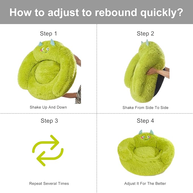 Jiupety Cute Calming Dog and Cat Bed, Anti-Anxiety Donut for Small Pets, Cozy Soft Pet Round Cuddler Bed with Non-Slip Bottom, L(27"×27"×14"), Green