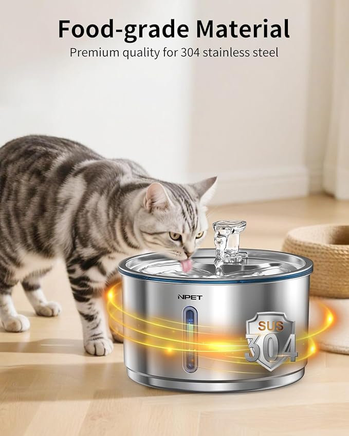 NPET Cat Water Fountain WF050TP 1.5L Automatic Stainless Steel 4L Pet Drinking Fountain Dog Water Dispenser WF210plus