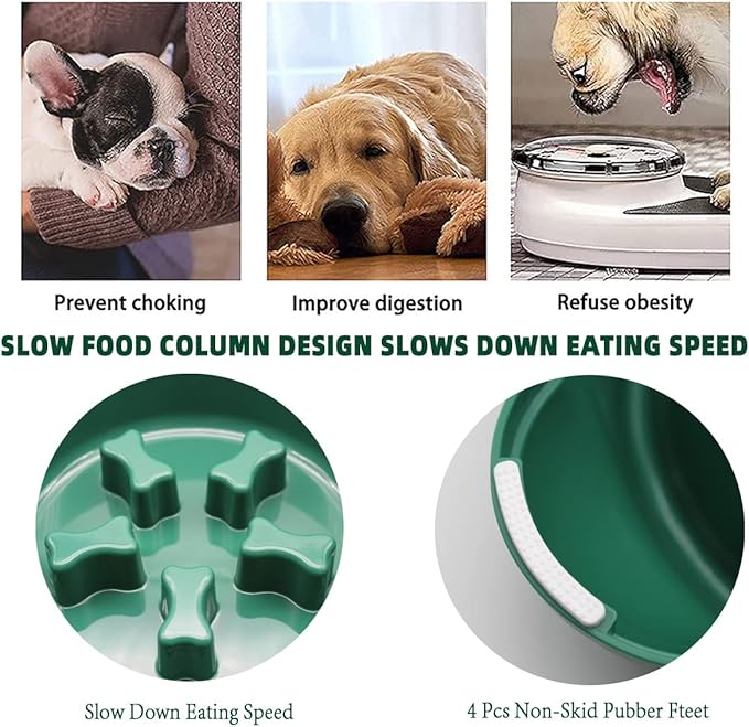 Excellent Slow Feeder Dog Bowl, prevent bloat or choking, Fun Alternative Dog Slow Feeding Bowl for Small Medium Size Dogs,dog food slow feeder bowl/licking mat set(Green Set)