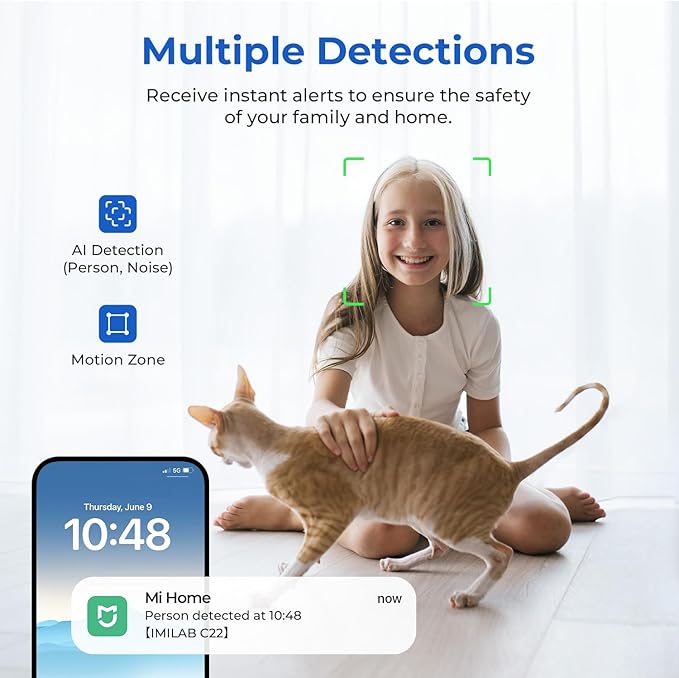 IMILAB C22 3K Security Indoor Camera, 360° View Home Camera with Color Night Vision for Baby/Pet Monitor, Plug-in 2.4Ghz WiFi 6 Inside Cam, 2-Way Audio, AI Detection, Local/Cloud Storage(White)